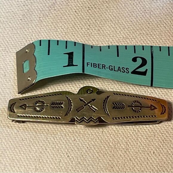 Vintage Sterling Silver Native American Thunderbird Etched Barrette Hand Stamped - Picture 6 of 7